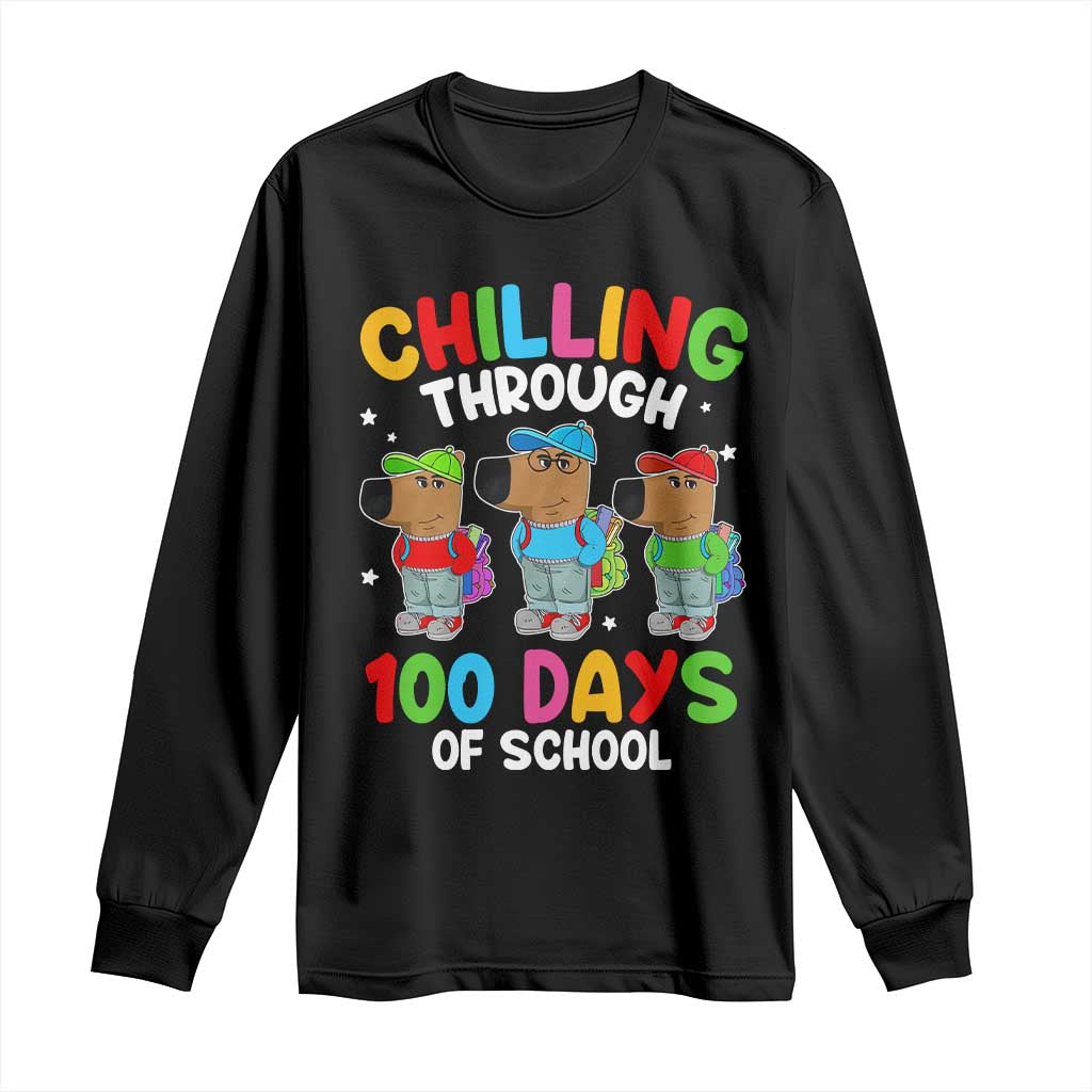 Funny Chilling Through 100 Days Of school Long Sleeve Shirt TS09 Black Print Your Wear