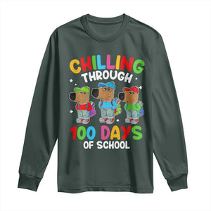 Funny Chilling Through 100 Days Of school Long Sleeve Shirt TS09 Dark Forest Green Print Your Wear