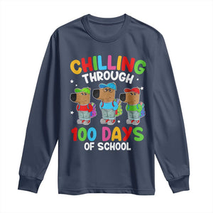 Funny Chilling Through 100 Days Of school Long Sleeve Shirt TS09 Navy Print Your Wear