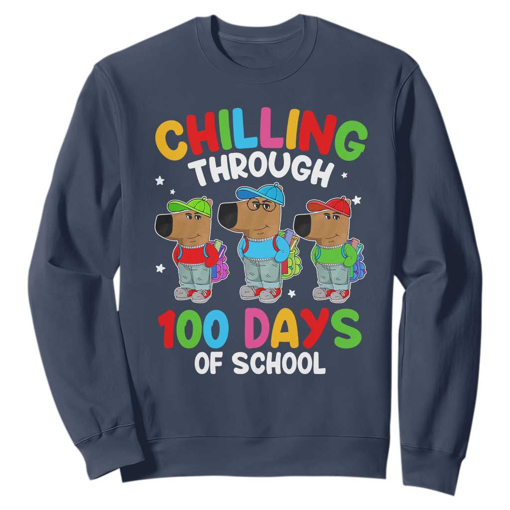 Funny Chilling Through 100 Days Of school Sweatshirt TS09 Navy Print Your Wear