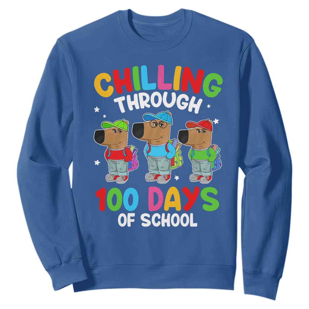 Funny Chilling Through 100 Days Of school Sweatshirt TS09 Royal Blue Print Your Wear