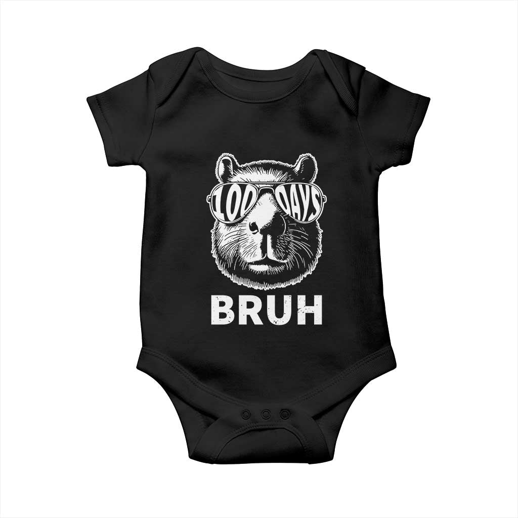 100th Day Of School Capybara Baby Onesie 100 Days Bruh Cool Capy Bara TS09 Black Print Your Wear