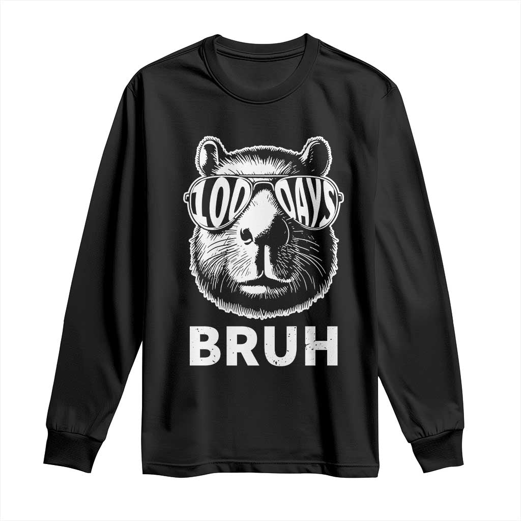 100th Day Of School Capybara Long Sleeve Shirt 100 Days Bruh Cool Capy Bara TS09 Black Print Your Wear