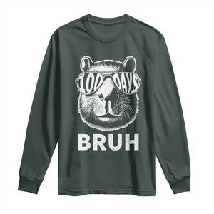 100th Day Of School Capybara Long Sleeve Shirt 100 Days Bruh Cool Capy Bara TS09 Dark Forest Green Print Your Wear