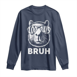 100th Day Of School Capybara Long Sleeve Shirt 100 Days Bruh Cool Capy Bara TS09 Navy Print Your Wear