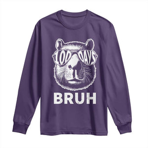 100th Day Of School Capybara Long Sleeve Shirt 100 Days Bruh Cool Capy Bara TS09 Purple Print Your Wear