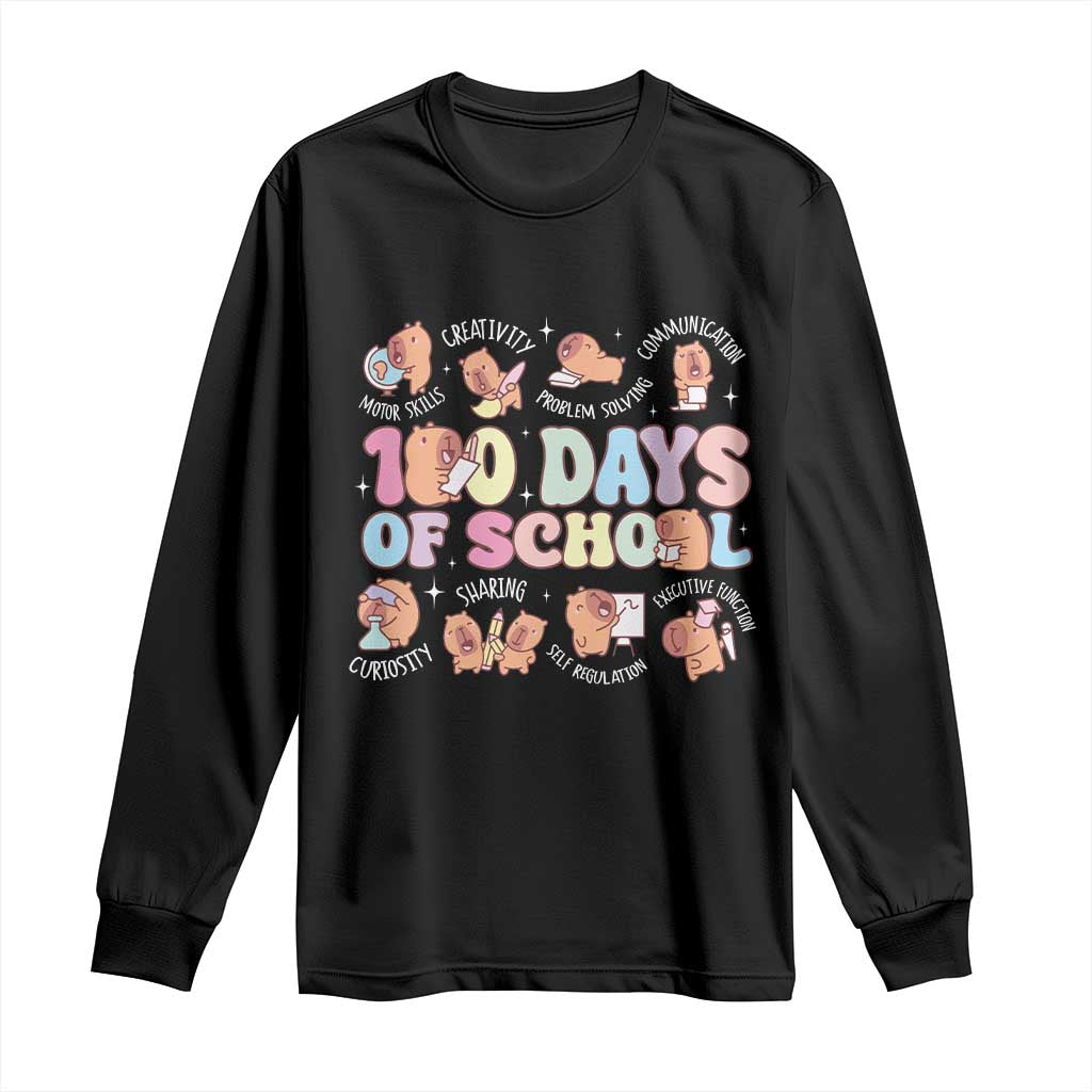 100th Day Of School Cute Capybara Long Sleeve Shirt Motor Skills Creativity Problem Solving Communication TS09 Black Print Your Wear