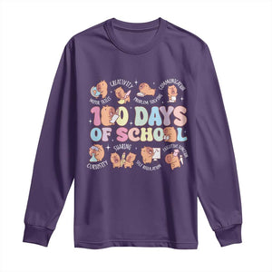 100th Day Of School Cute Capybara Long Sleeve Shirt Motor Skills Creativity Problem Solving Communication TS09 Purple Print Your Wear