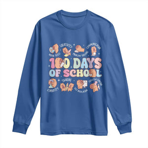 100th Day Of School Cute Capybara Long Sleeve Shirt Motor Skills Creativity Problem Solving Communication TS09 Royal Blue Print Your Wear