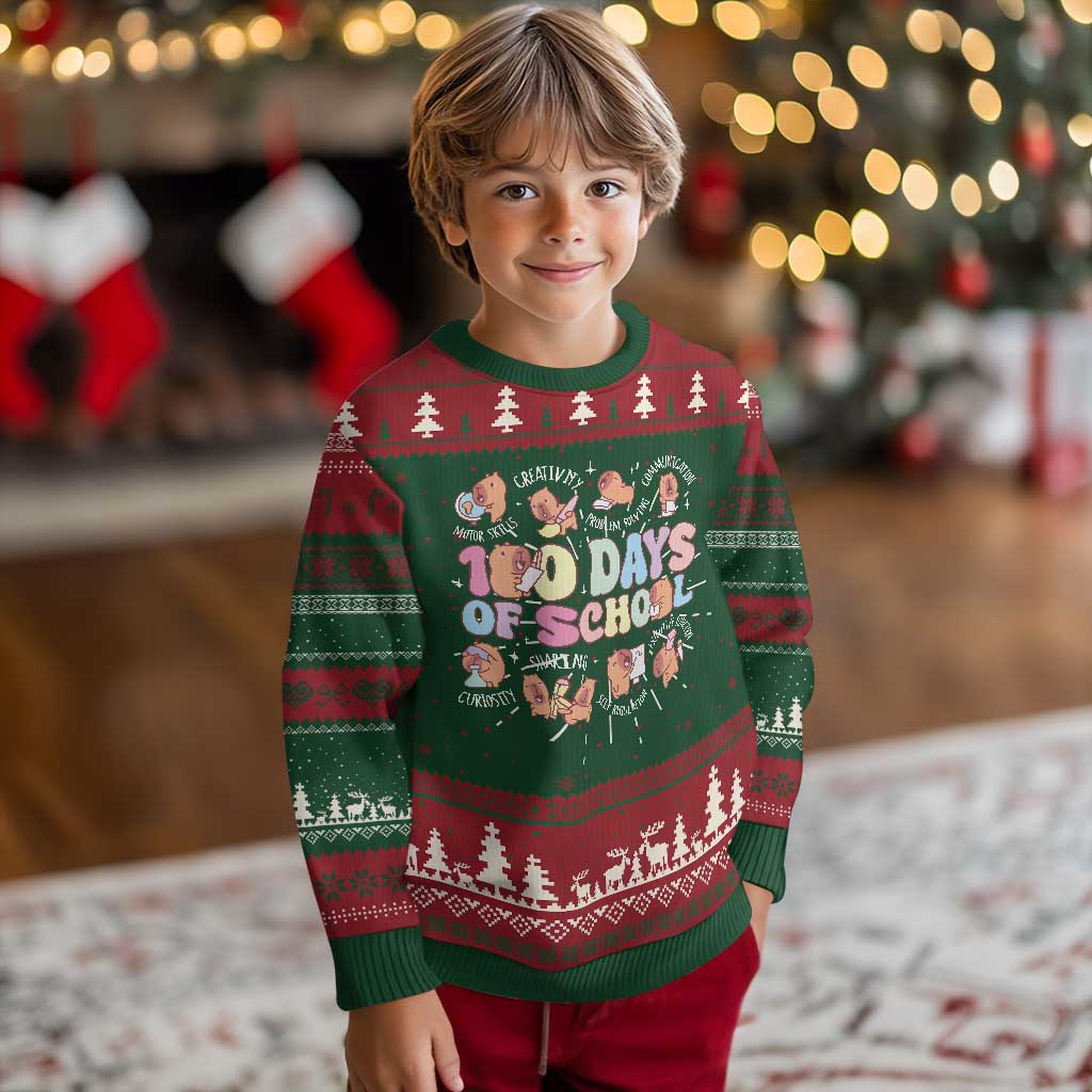 100th Day Of School Cute Capybara Ugly Christmas Sweater Motor Skills Creativity Problem Solving Communication TS09 Christmas Print Your Wear
