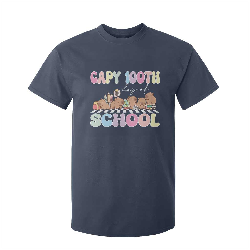 Capy 100 Days Of School Cute Capybara T Shirt For Kid TS09 Navy Print Your Wear