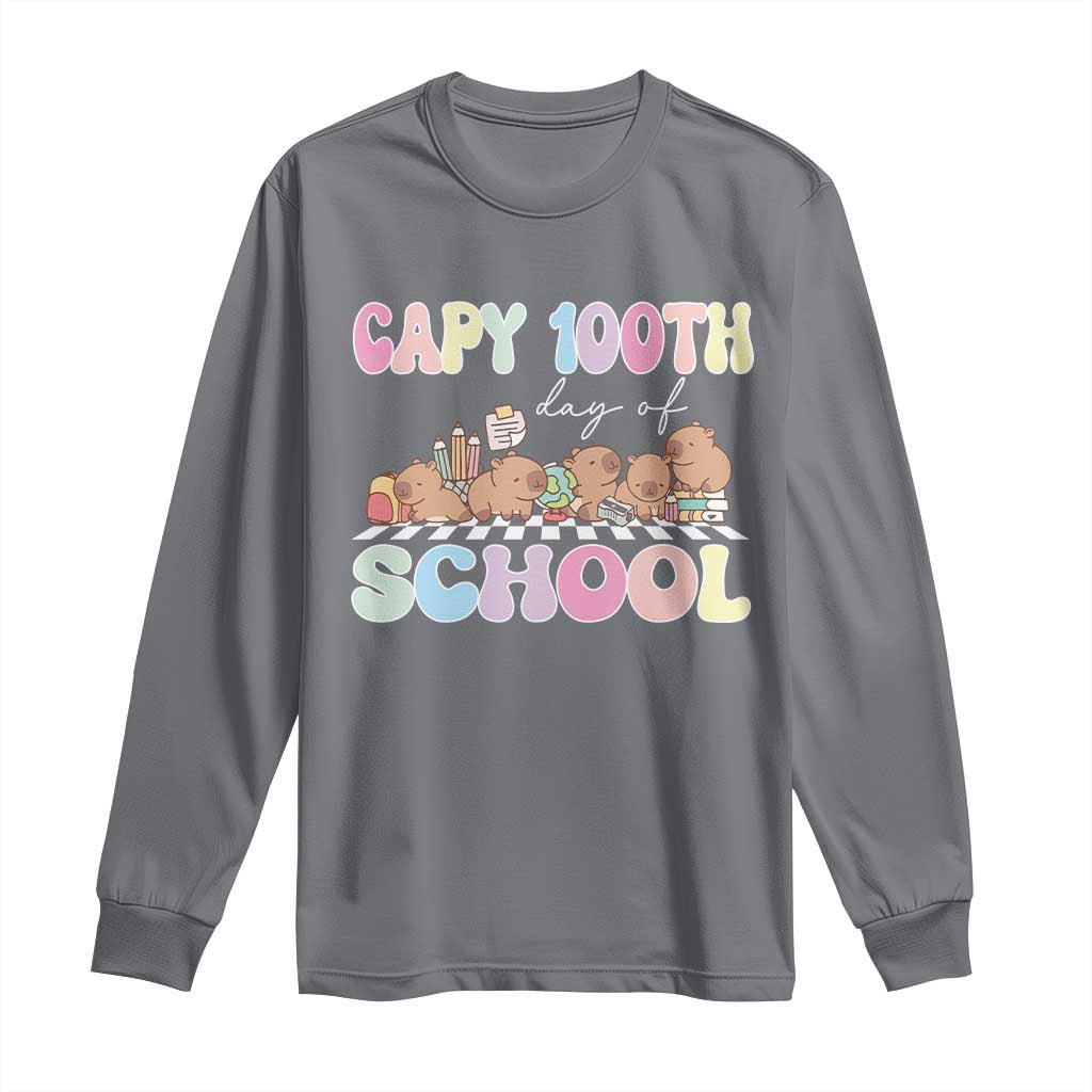 Capy 100 Days Of School Cute Capybara Long Sleeve Shirt TS09 Charcoal Print Your Wear