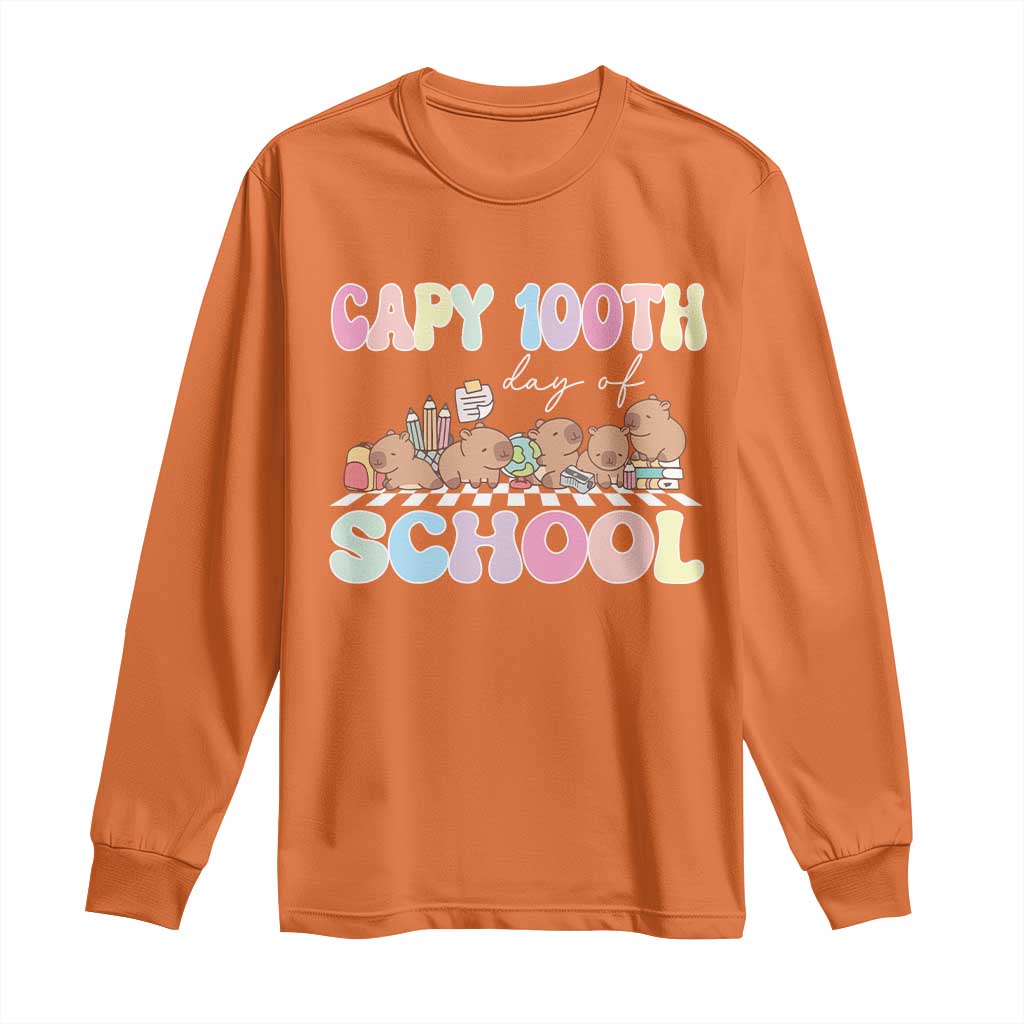 Capy 100 Days Of School Cute Capybara Long Sleeve Shirt TS09 Orange Print Your Wear