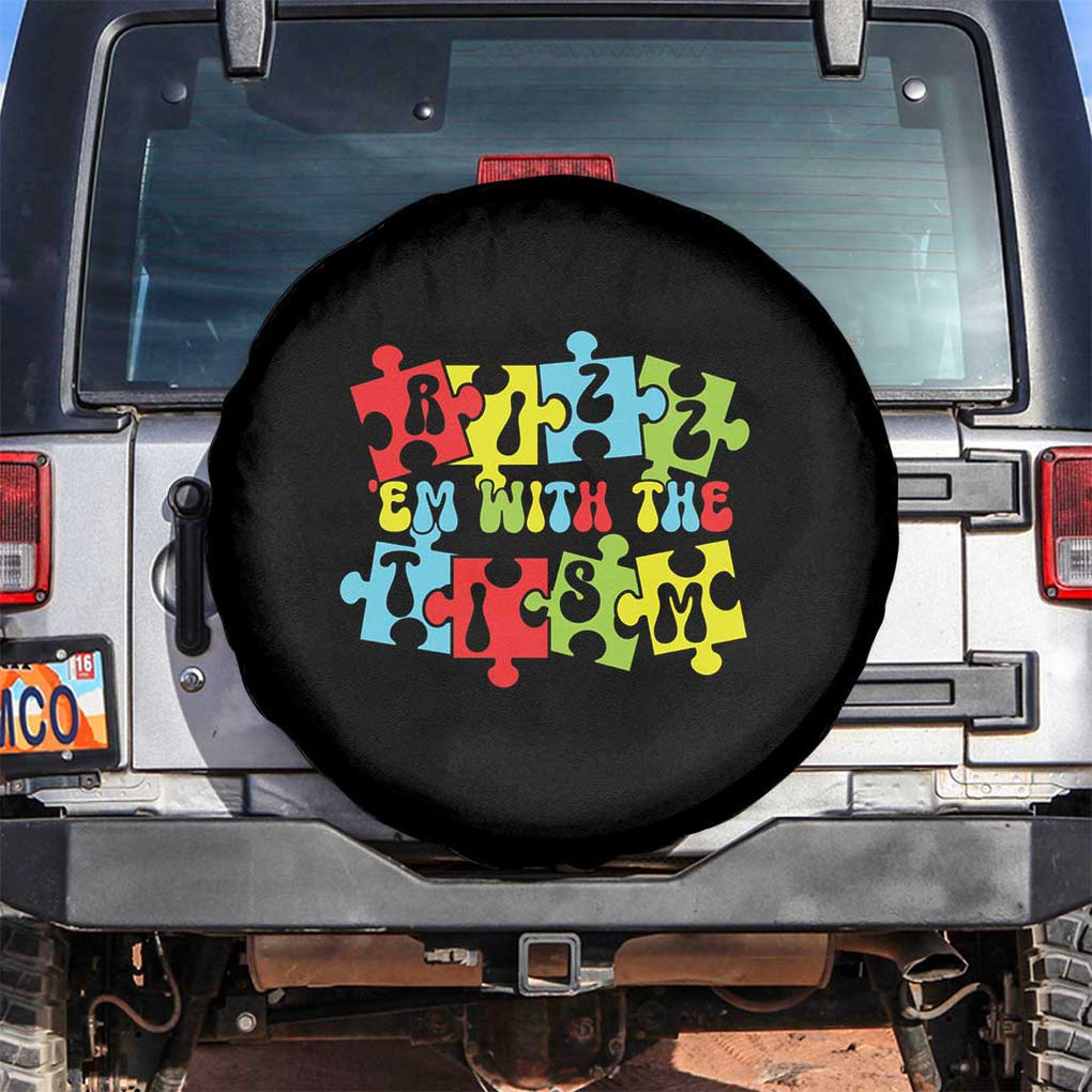 Autism Awareness Spare Tire Cover Rizz'em With The Tism Autistic TS09 No hole Black Print Your Wear