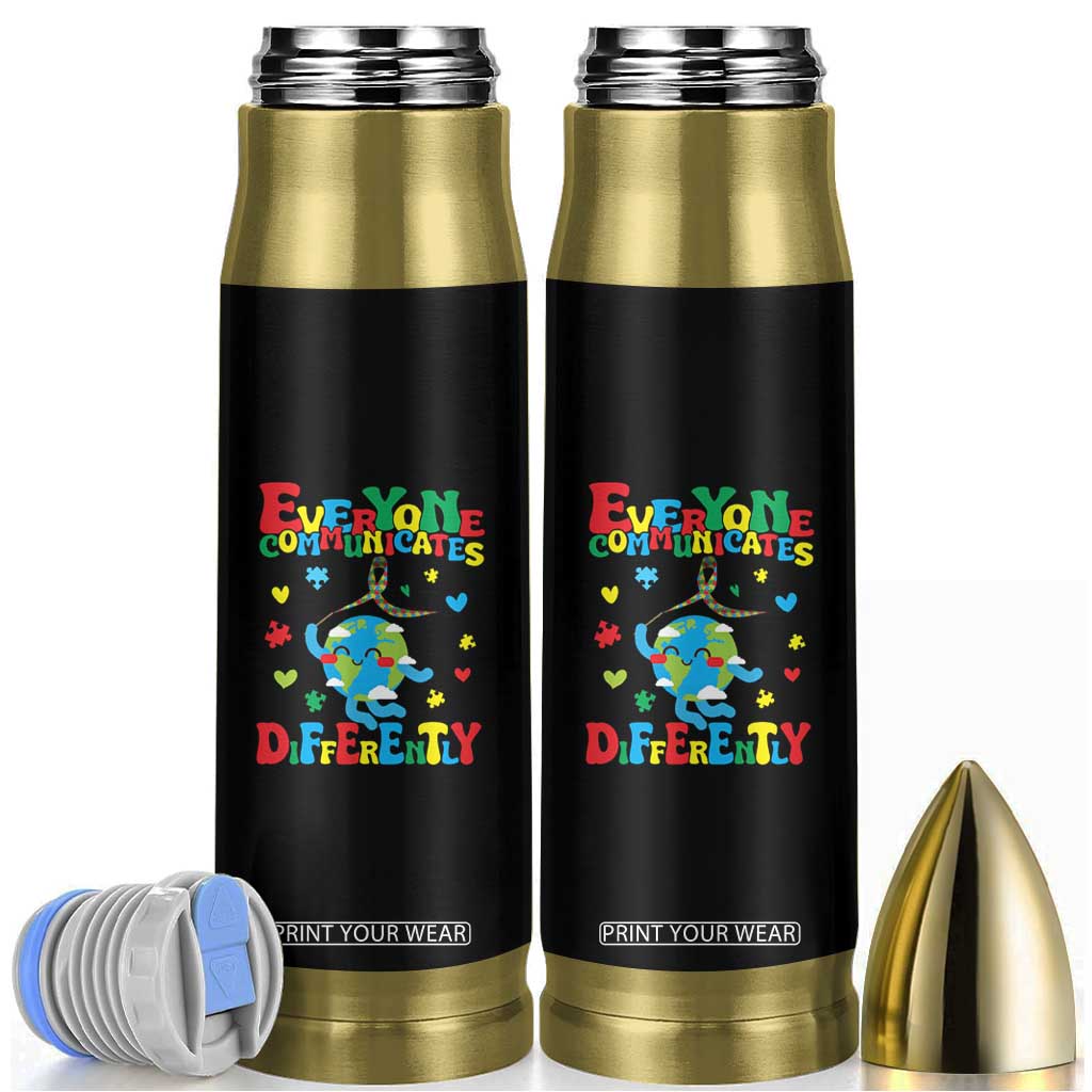Autism Awareness Bullet Tumbler Everyone Communicates Different Puzzle Cute Earth TS09 Black Print Your Wear