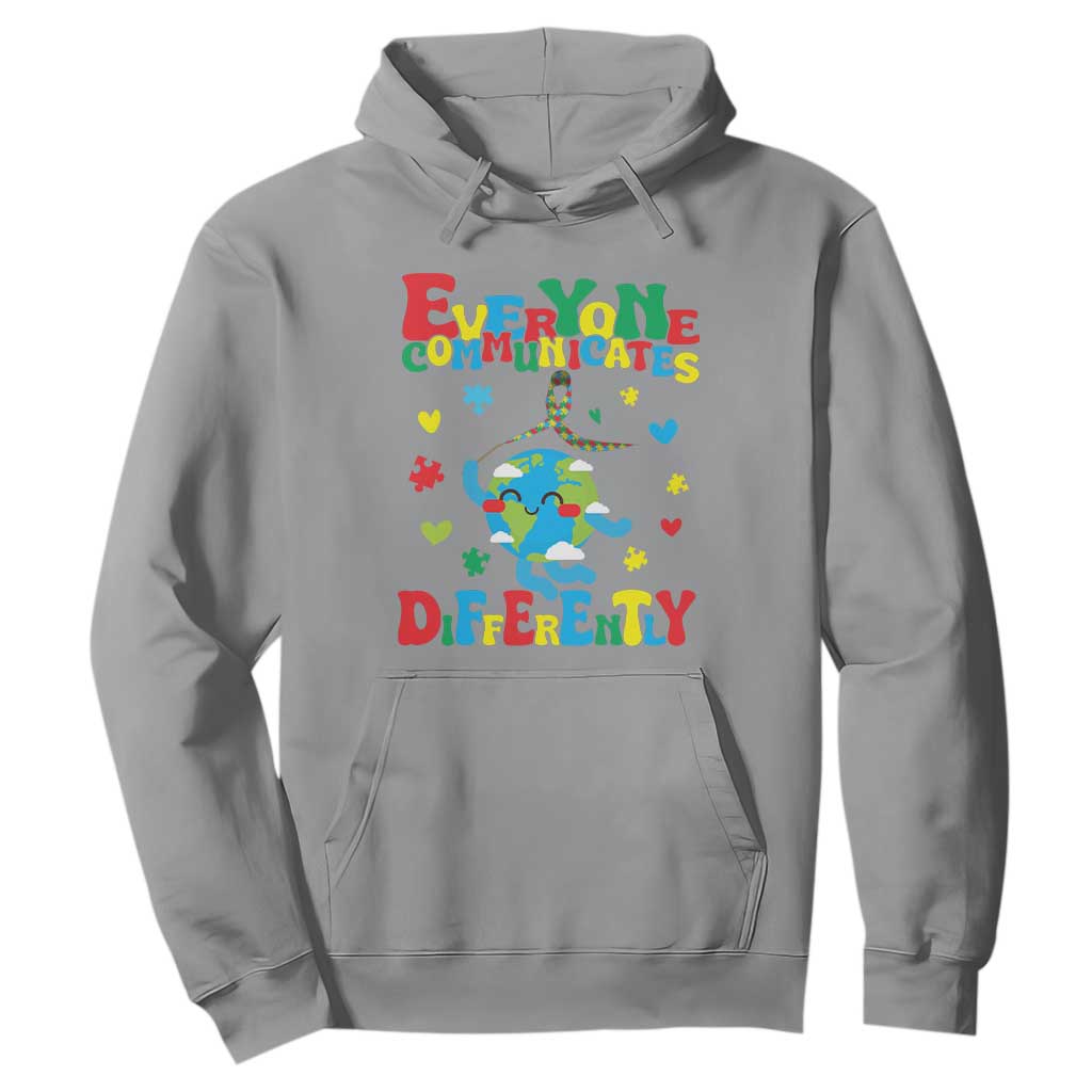 Autism Awareness Hoodie Everyone Communicates Different Puzzle Cute Earth TS09 Sport Gray Printyourwear