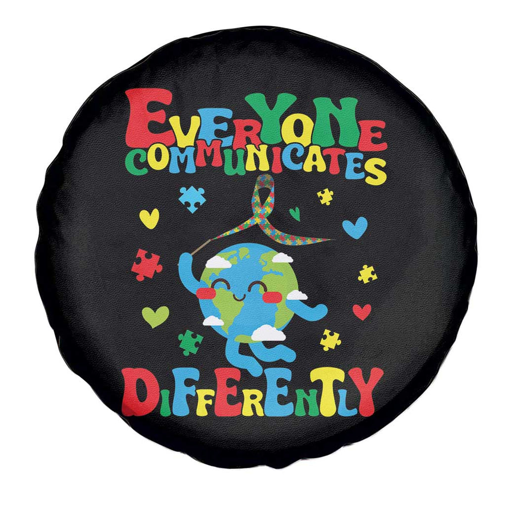 Autism Awareness Spare Tire Cover Everyone Communicates Different Puzzle Cute Earth TS09 Print Your Wear