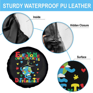 Autism Awareness Spare Tire Cover Everyone Communicates Different Puzzle Cute Earth TS09 Print Your Wear