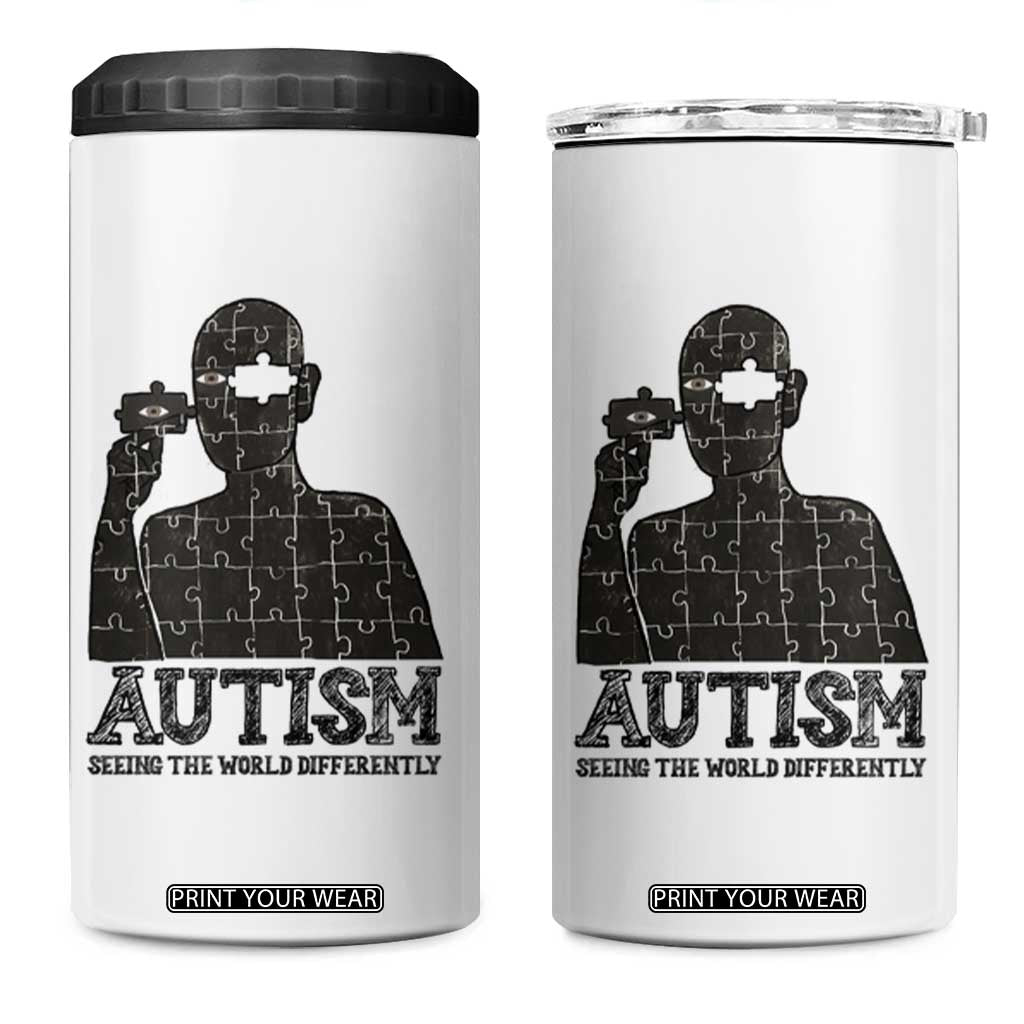Autism Awareness 4 in 1 Can Cooler Tumbler Autistic Seeing The World From A Different Angle Aesthetic TS09 One Size: 16 oz White Print Your Wear