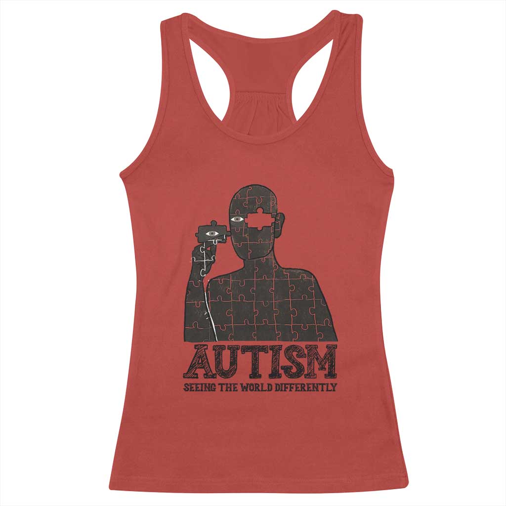 Autism Awareness Racerback Tank Top Autistic Seeing The World From A Different Angle Aesthetic TS09 Red Print Your Wear