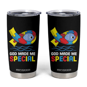 Autism Awareness Tumbler Cup God Made Me Special Cute Fish Puzzle Ribbon TS09 Black Print Your Wear
