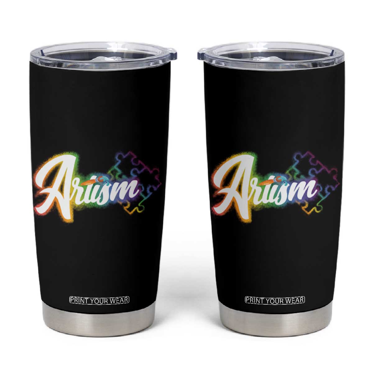 Autism Awareness Tumbler Cup Artism Artist Autistic Rainbow Puzzle Aesthetic TS09 Black Print Your Wear
