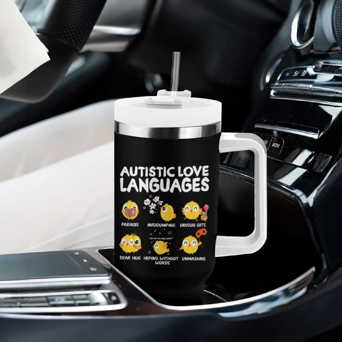 Autism Awareness Tumbler With Handle Autistic Love Languages Cute Chick TS09 Print Your Wear