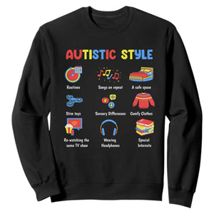 Autism Awareness Sweatshirt Autistic Style Routines Song On Repeat Stim Toys Sensory Differences TS09 Black Printyourwear