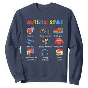 Autism Awareness Sweatshirt Autistic Style Routines Song On Repeat Stim Toys Sensory Differences TS09 Navy Printyourwear