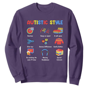 Autism Awareness Sweatshirt Autistic Style Routines Song On Repeat Stim Toys Sensory Differences TS09 Purple Printyourwear