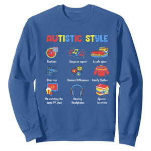 Autism Awareness Sweatshirt Autistic Style Routines Song On Repeat Stim Toys Sensory Differences TS09 Royal Blue Printyourwear