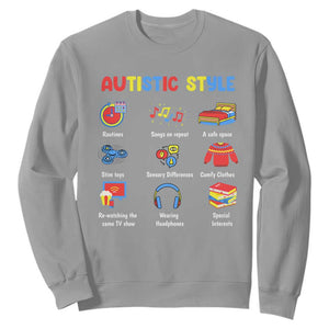 Autism Awareness Sweatshirt Autistic Style Routines Song On Repeat Stim Toys Sensory Differences TS09 Sport Gray Printyourwear