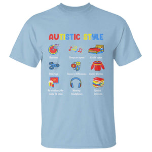 Autism Awareness T Shirt Autistic Style Routines Song On Repeat Stim Toys Sensory Differences TS09 Light Blue Printyourwear