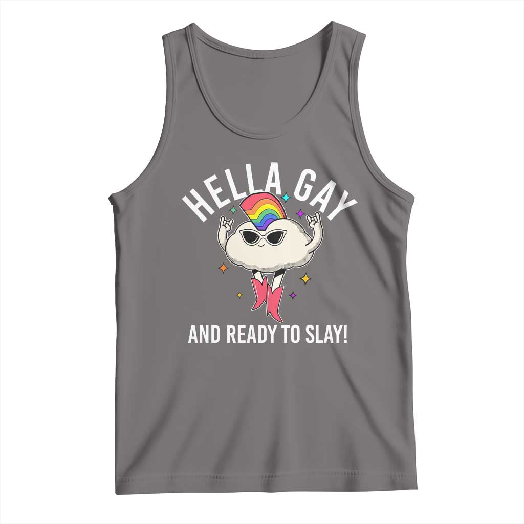 Funny LGBT Pride Tank Top Hella Gay And Ready To Slay Rainbow TS09 Deep Heather Print Your Wear
