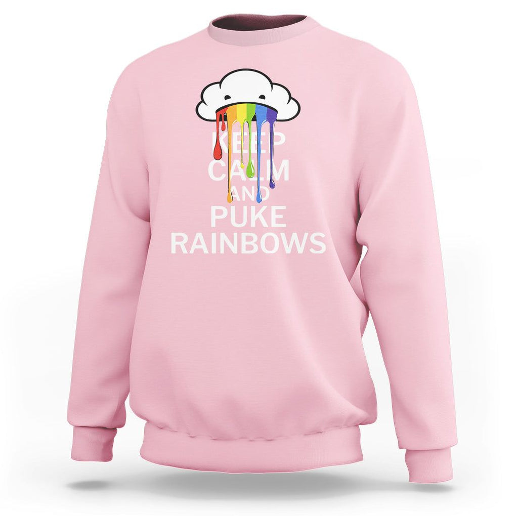 Funny LGBT Pride Sweatshirt Keep Calm And Puke Rainbow TS09 Light Pink Print Your Wear