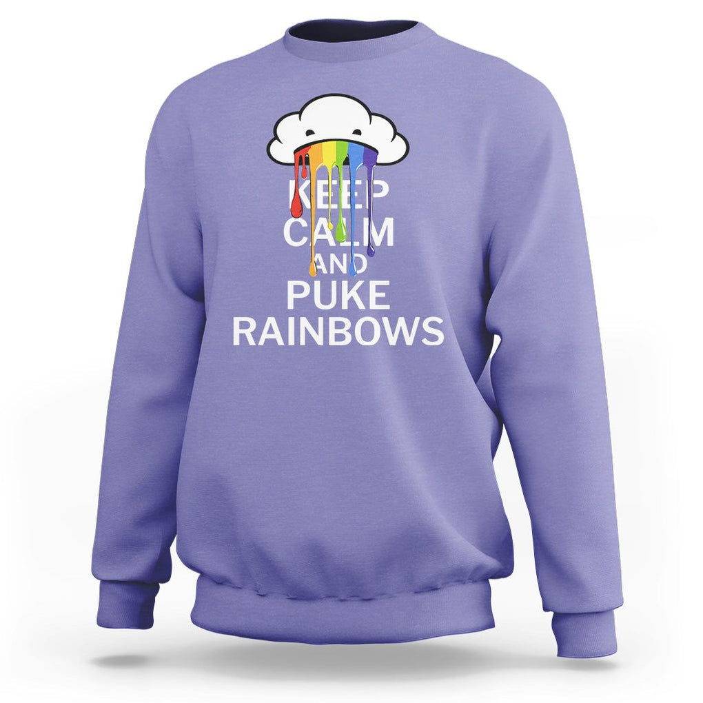 Funny LGBT Pride Sweatshirt Keep Calm And Puke Rainbow TS09 Violet Print Your Wear