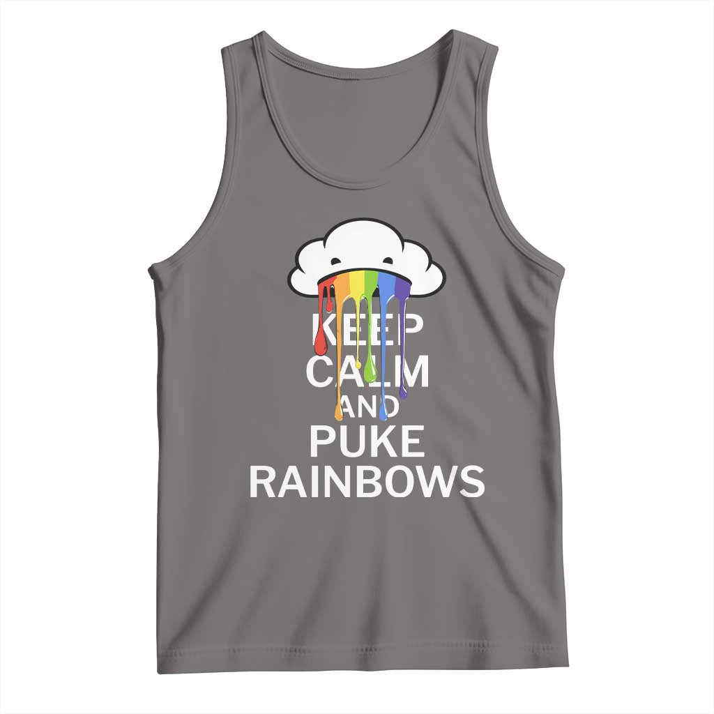 Funny LGBT Pride Tank Top Keep Calm And Puke Rainbow TS09 Deep Heather Print Your Wear