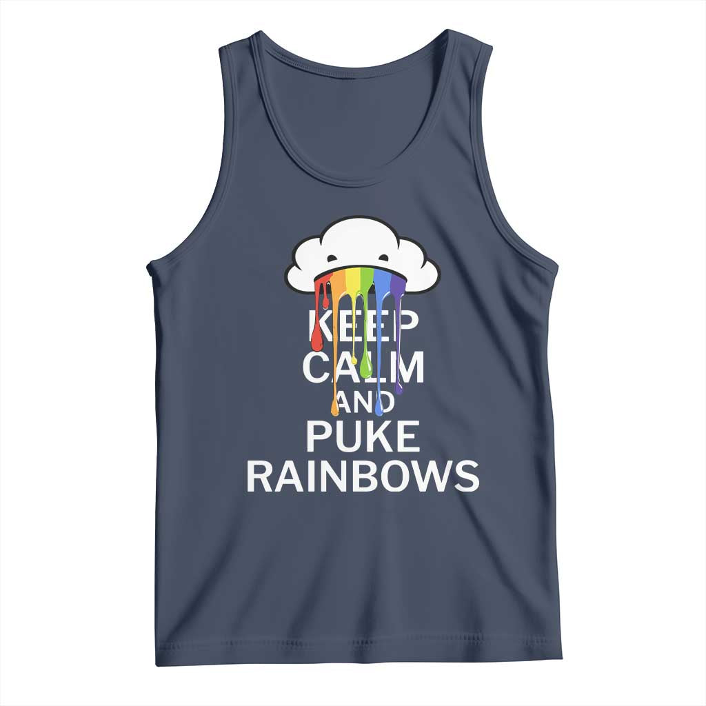 Funny LGBT Pride Tank Top Keep Calm And Puke Rainbow TS09 Navy Print Your Wear