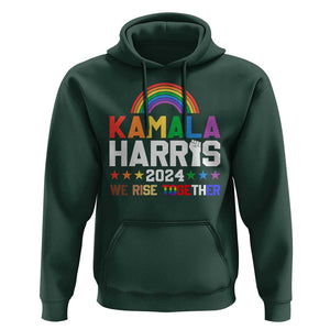 Harris Supporter Hoodie Kamala We Rise Together LGBTQ Rights Rainbow TS09 Dark Forest Green Print Your Wear