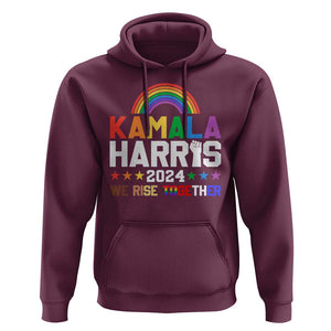 Harris Supporter Hoodie Kamala We Rise Together LGBTQ Rights Rainbow TS09 Maroon Print Your Wear