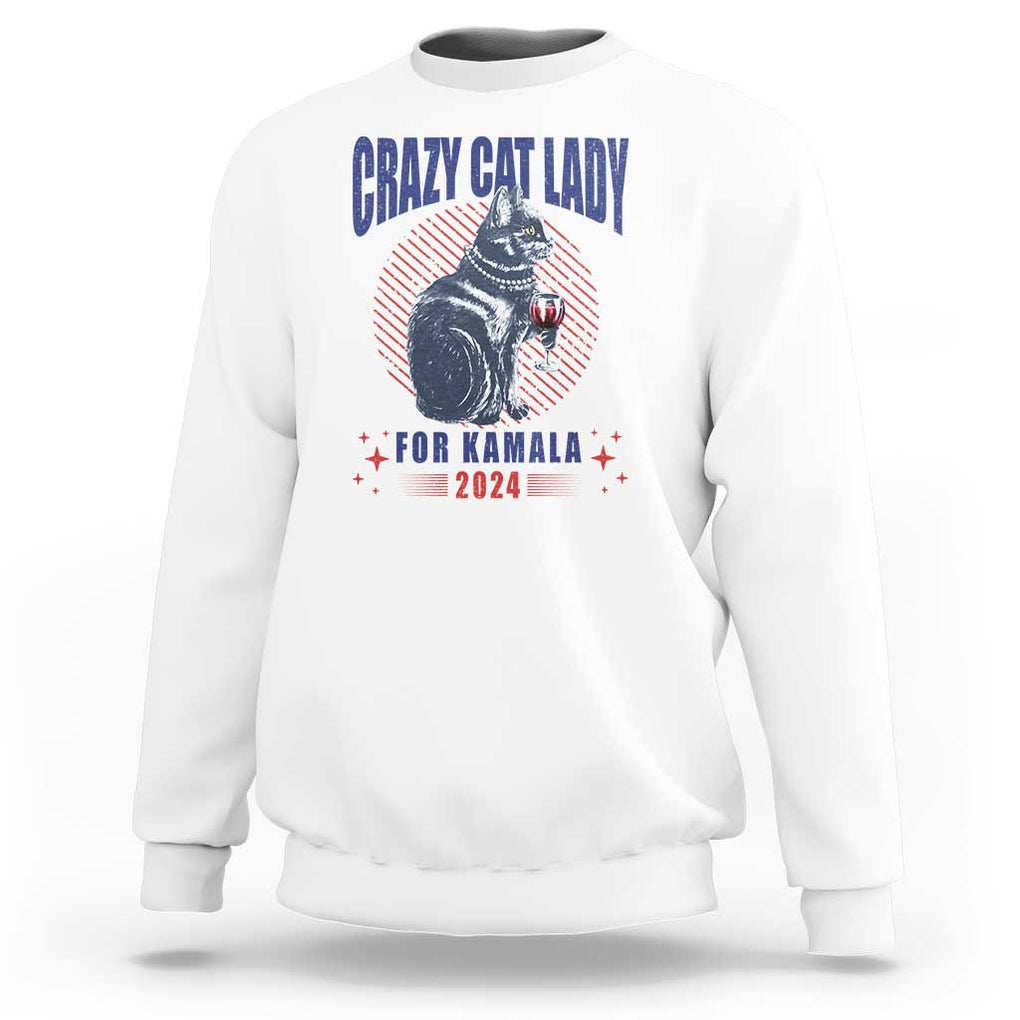 Harris Supporter Sweatshirt Crazy Cat Lady For Kamala 2024 TS09 White Print Your Wear