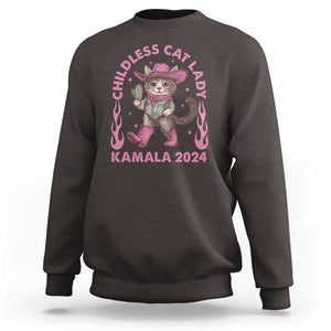 Harris Supporter Sweatshirt Cowboy Childless Cat Lady Kamala 2024 TS09 Dark Chocolate Print Your Wear