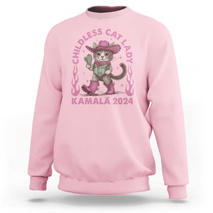 Harris Supporter Sweatshirt Cowboy Childless Cat Lady Kamala 2024 TS09 Light Pink Print Your Wear