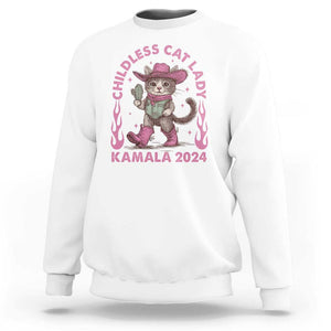 Harris Supporter Sweatshirt Cowboy Childless Cat Lady Kamala 2024 TS09 White Print Your Wear