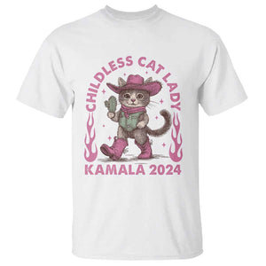 Harris Supporter T Shirt Cowboy Childless Cat Lady Kamala 2024 TS09 White Print Your Wear