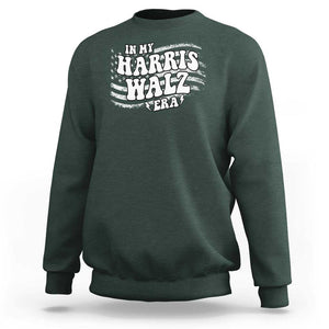 In My Harris Walz Era Sweatshirt Kamala Support Groovy American Flag TS09 Dark Forest Green Print Your Wear