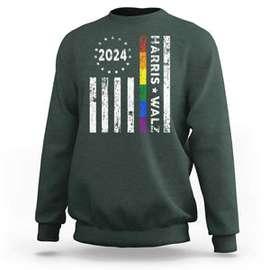 Harris Walz 2024 Sweatshirt Kamala 47th President American Flag TS09 Dark Forest Green Print Your Wear