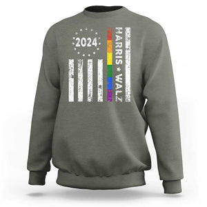 Harris Walz 2024 Sweatshirt Kamala 47th President American Flag TS09 Military Green Print Your Wear