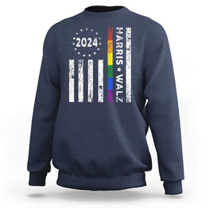 Harris Walz 2024 Sweatshirt Kamala 47th President American Flag TS09 Navy Print Your Wear