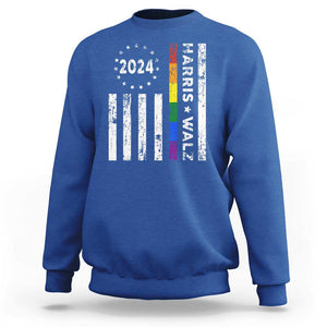 Harris Walz 2024 Sweatshirt Kamala 47th President American Flag TS09 Royal Blue Print Your Wear